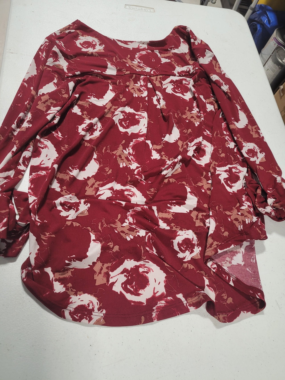 West K Burgundy Floral Tie-Sleeve Tunic Top - Picture 4 of 4